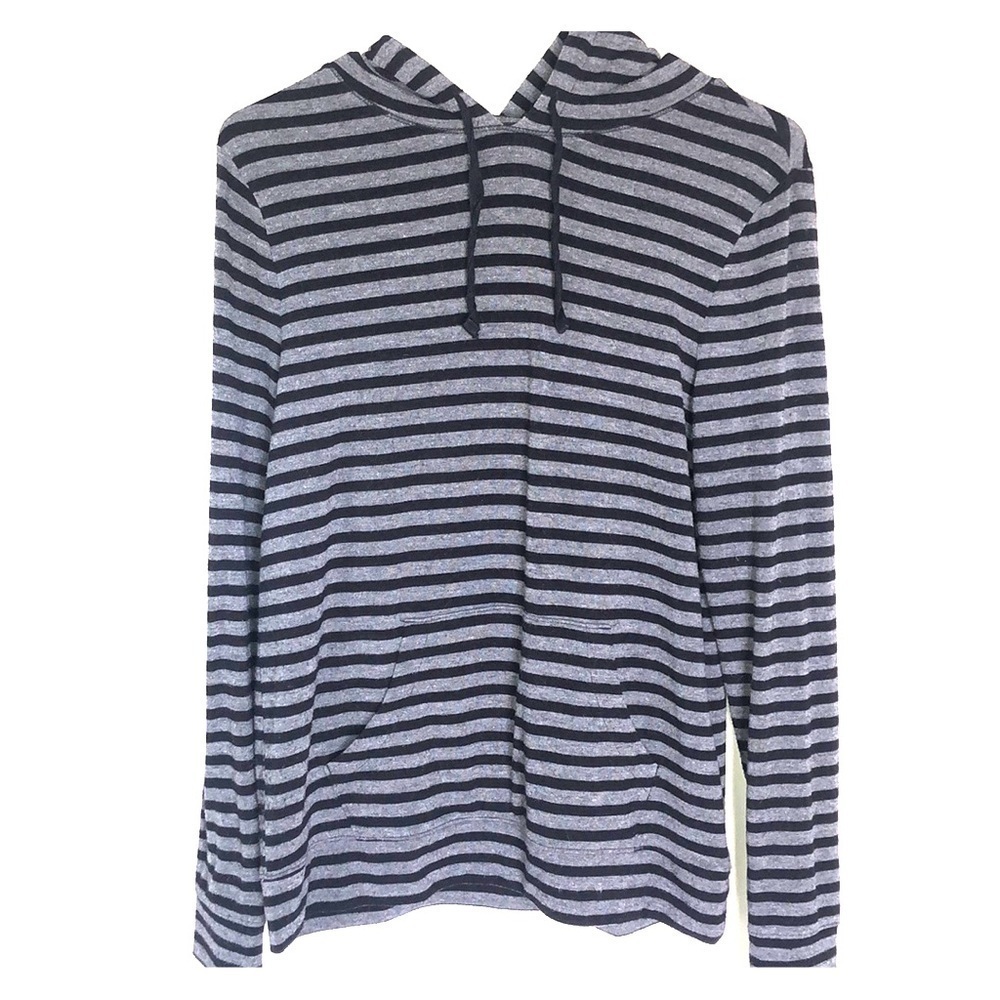 2/$15 Old Navy- Black Gray Striped Hoodie Lightweight Pullover Hooded Top Size S